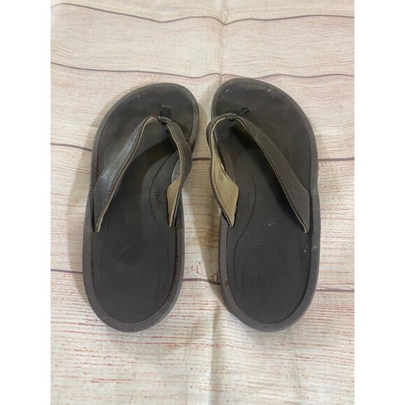 Olukai Unisex Brown Leather Casual Hawaiian Slip On Sandals - 9.5/10 - Picture 3 of 11